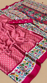 Red Bandhini Floral Ajrakh Gajji Silk Saree